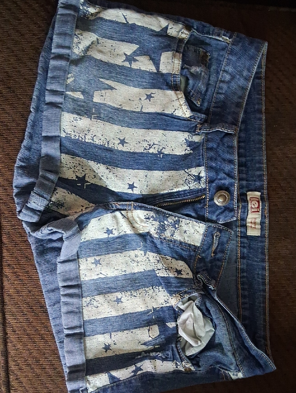 lei Blue and White Striped Star Print Denim Shorts